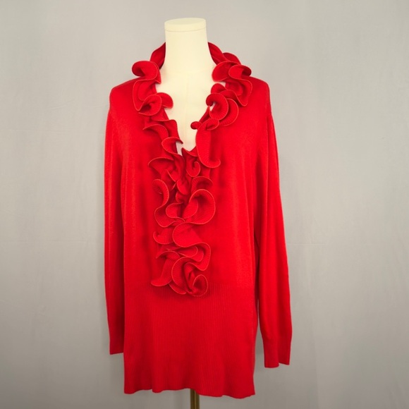 Vila Milano Sweaters - Elegant Red Ruffle Sweater Perfect For The Upcoming Holiday Season